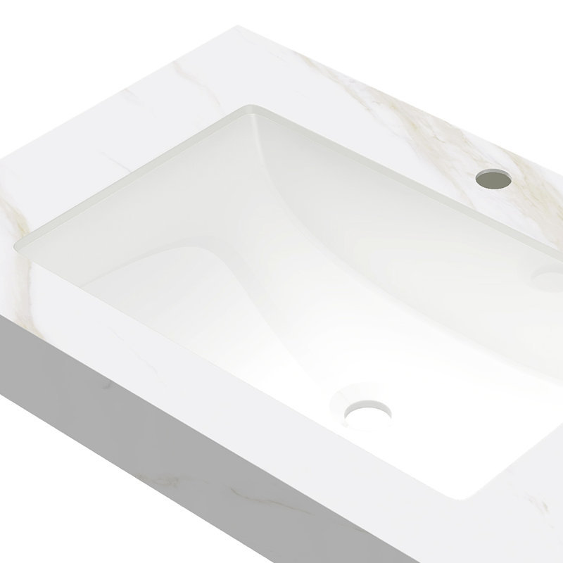 Comptoir de meuble-lavabo en pierre frittée or 30 po avec lavabo en céramique incrusté, sans armoire, robinet, agencement de couleur blanche et fabrication, profondeur de produit de 29,34 po, largeur de 19,33 po, hauteur de 8,9 po, poids de 48,98 lb, épaisseur