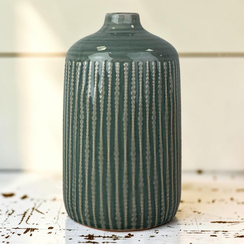 Ceramic Indented Flower Vase 23.5cm, 19cm H x 10cm W x 10cm D