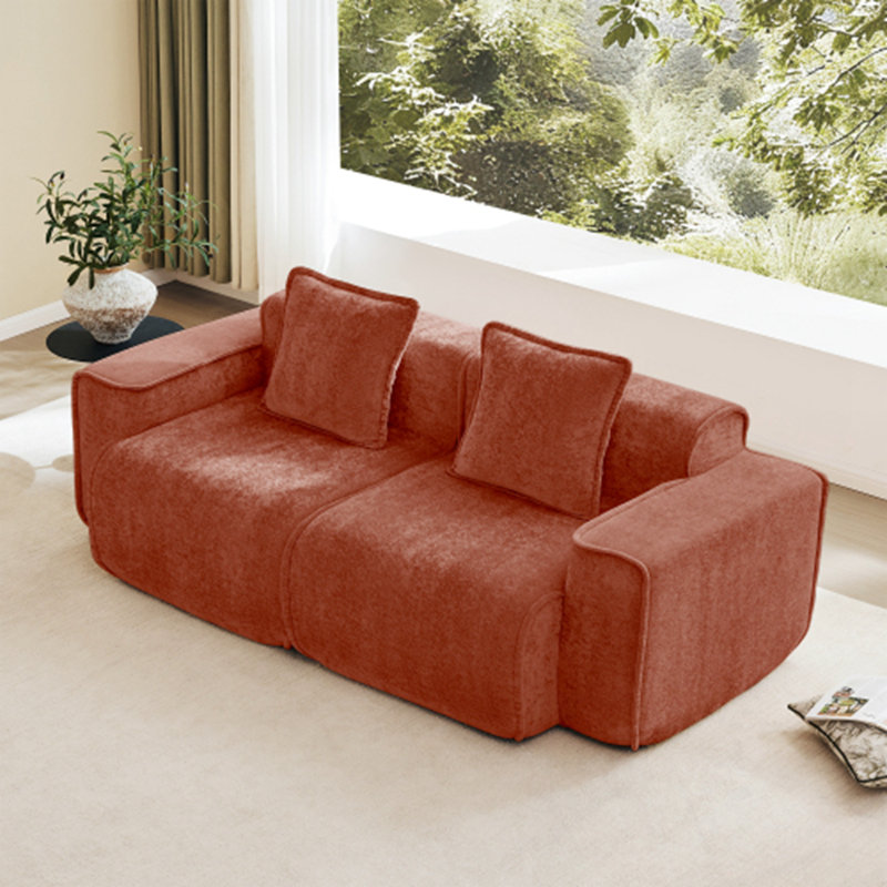 Causeuse en velours avec deux coussins, Rouge