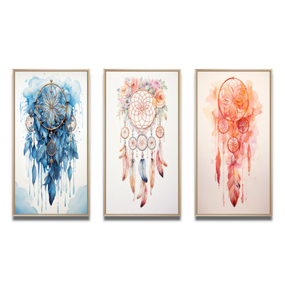 " Blue Boho Dreamcatcher Watercolor " 3 - Pieces