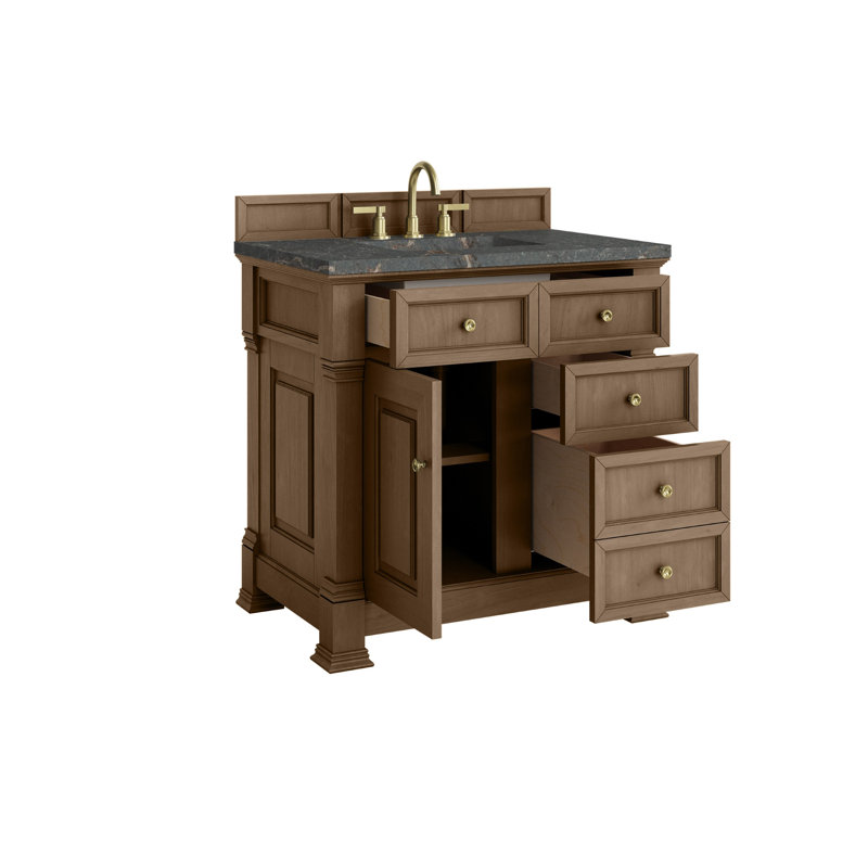Meuble-lavabo simple 36 po avec plateau Brookfield, Pacanier, Bleu Parisien, À entraxe