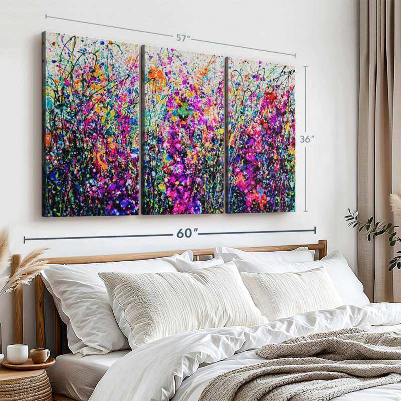 «Hollyhocks Inspired By Pollock» sur, H 36 po x l 57 po