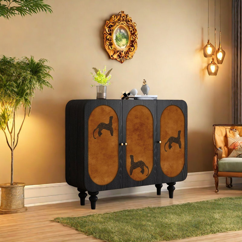Buffet en bois massif de style américain Art Deco, Noir, noir, noir, noir