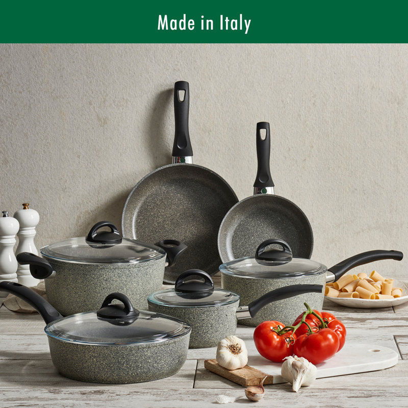 Gray 10-Piece Aluminum Nonstick Cookware Set with Ceramic Finish