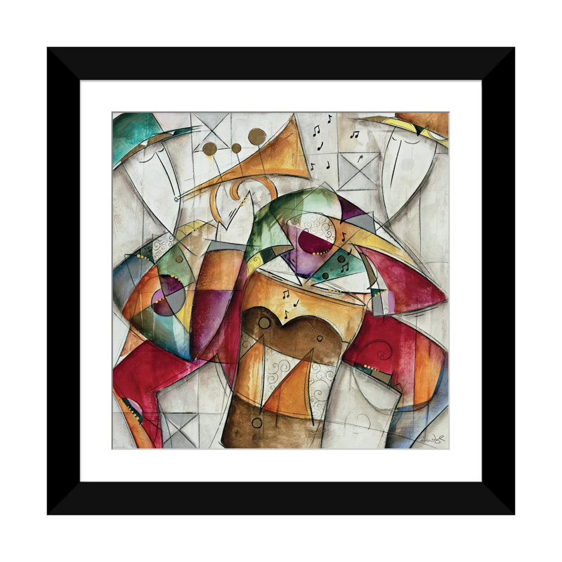 " Jam Session I " by Eric Waugh, 16" H x 16" W x 1" D, Black Framed Paper, White