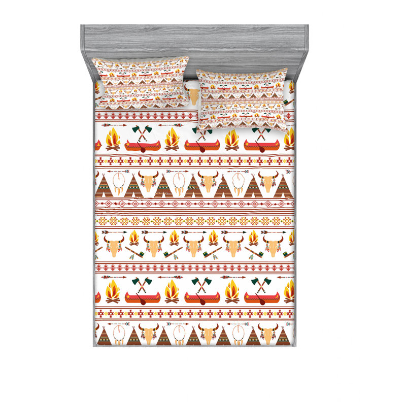 Microfiber Floral Sheet Set, Queen Sheet Set with Fitted Sheet, Abstract
