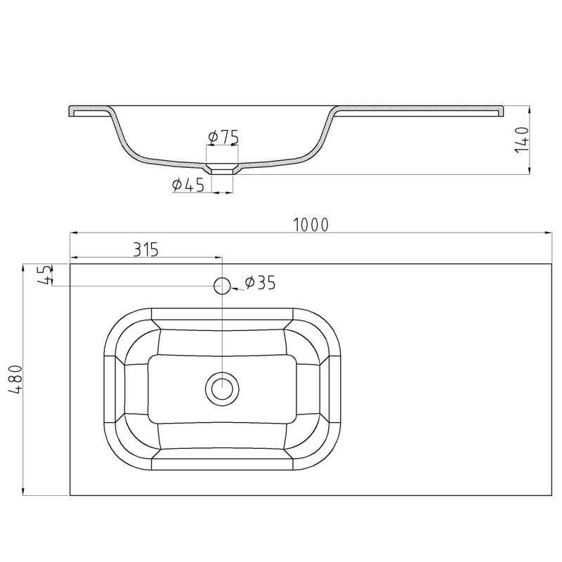 Durovin Bathrooms 480 mm L x 1000 mm W Natural Engineered Stone Rectangle Sink