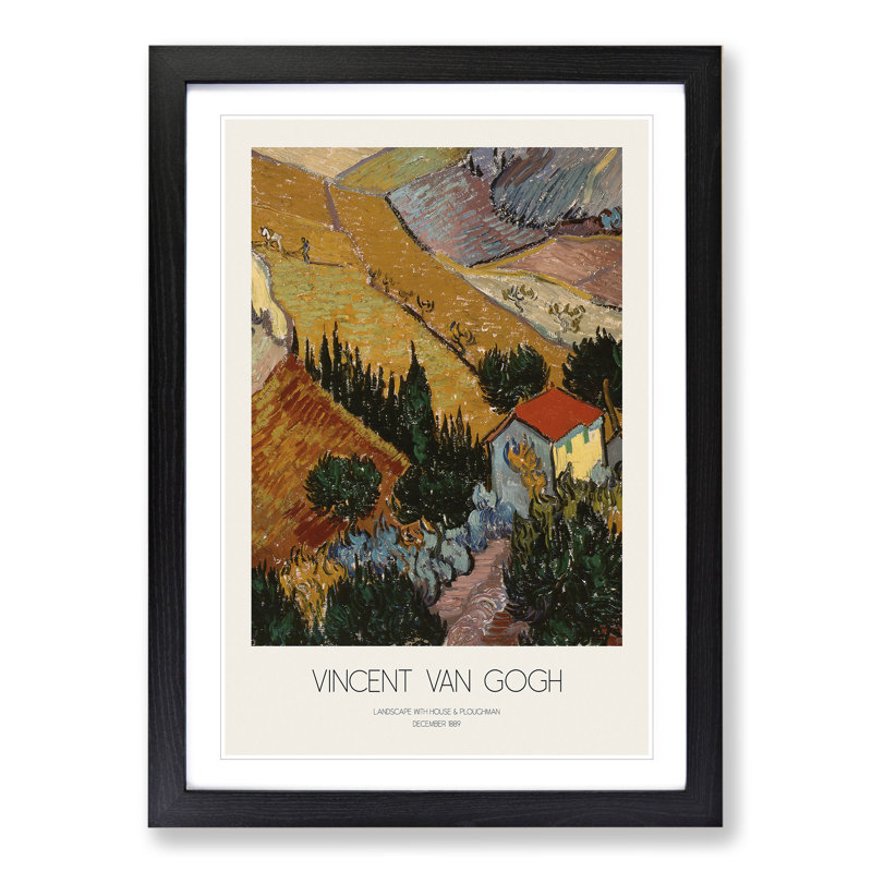 Landscape with Border by Vincent Van Gogh - Framed Print, 36cm H x 27cm W x 2cm D, Black Framed