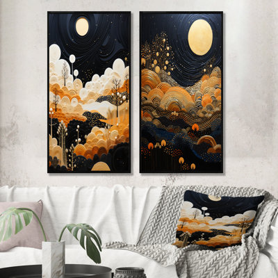 Orange Desert Sun In Bold Landscape I - Abstract Collages Canvas Art Print Set Of 2