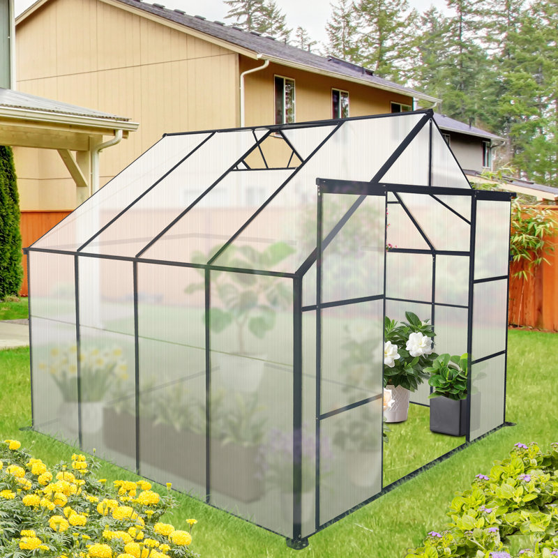 Heavy Duty Greenhouse With Adjustable Roof - 8X8 Ft Plant House Two Sliding Doors Flowers, 91.81" H x 98.61" W x 91.95" D