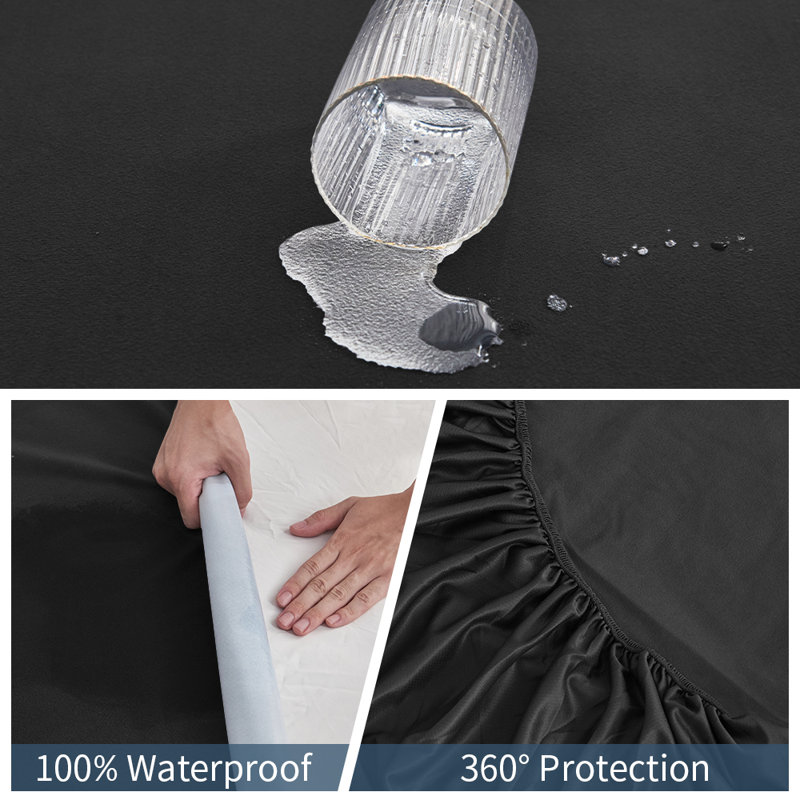 Waterproof Mattress Protector, Soft Mattress Cover With 18"Deep Pocket,Black, Twin