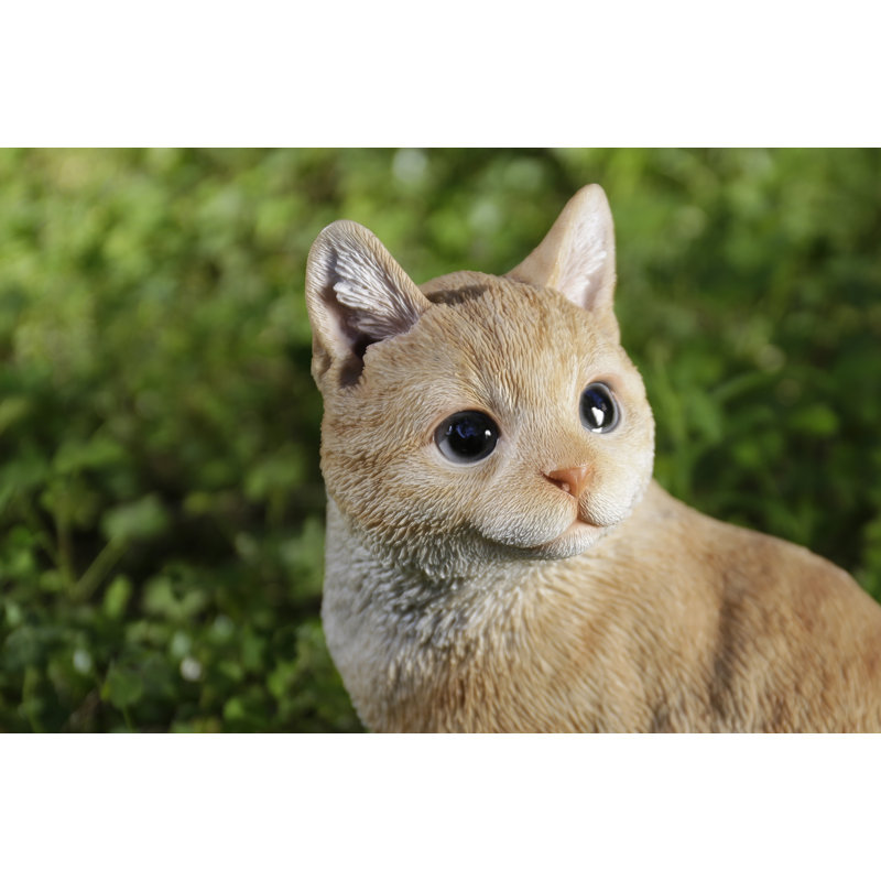 Ginger Cat Looking Back Garden Statue, White