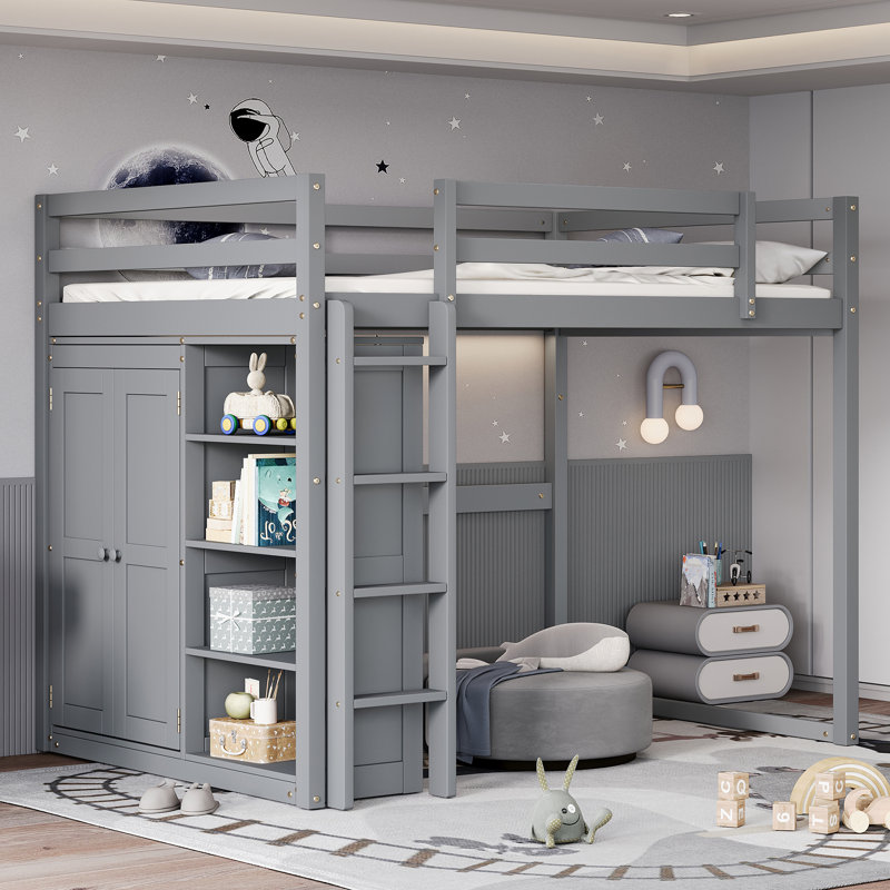 Full Loft Bed With Storage, Gray