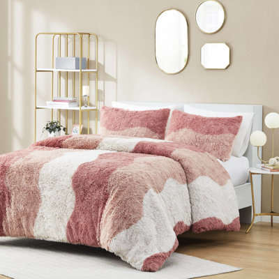 Très grand / très grand housse de couette en fausse fourrure ombrée très grand, 2 taies décoratives, avec étiquette, fermeture à boutons et attaches intérieures pour très grand lit
