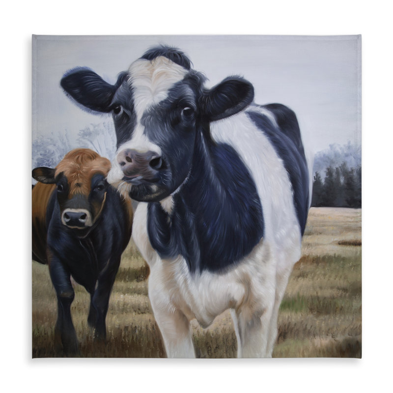 Two Cows Eating Grass Tablecloth | Farmhouse Animals Decor