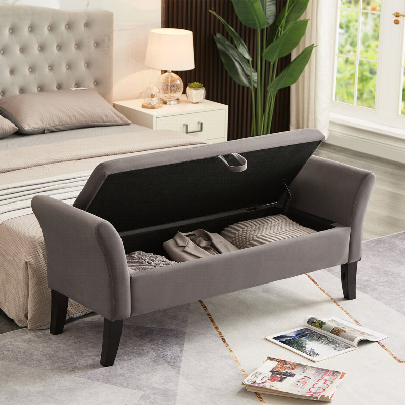 51.5" Bed Bench With Storage With Arm, Gray