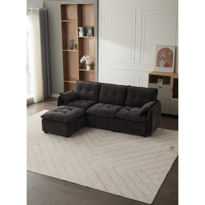 4-piece Modern Upholstered L-shape Sectional Sofa With Ottoman, Wide Comfy Cloud Couch Sectional Loveseat Sofa With Ottoman, Sectional Couches For Living Room-cloud-like Chenille Upholstery