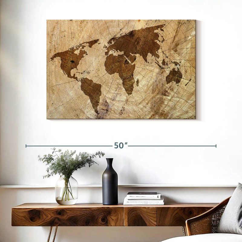 Aliaz Tree Stump World Map, 26" H x 39" W