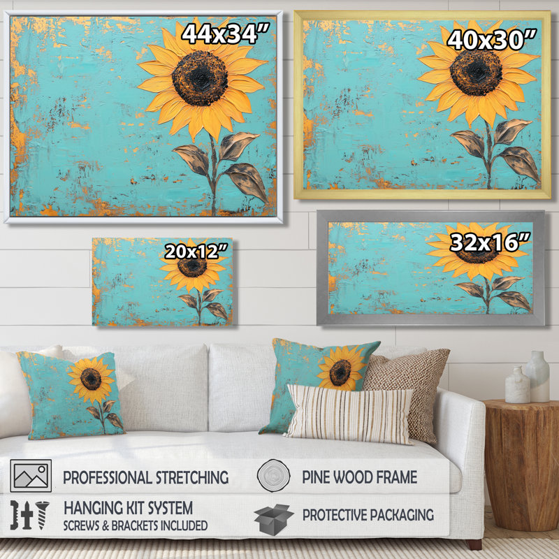Symphonie minimale d'un tournesol II - art mural tournesol, H 34 po x l 44 po, Blanc