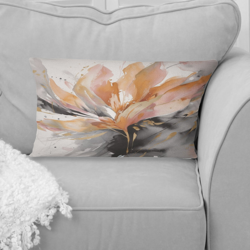 Coussin décoratif abstrait en marbre orange et gris