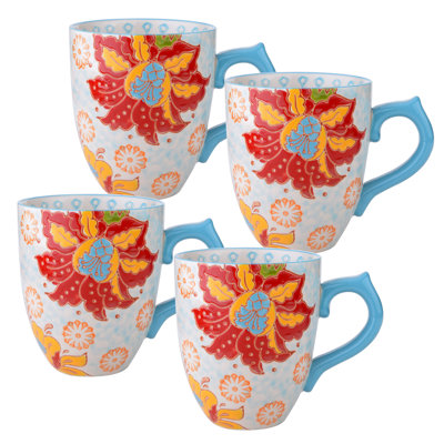 Cire hollandaise 14 oz. Ensemble de tasses, ensemble floral hawaïen