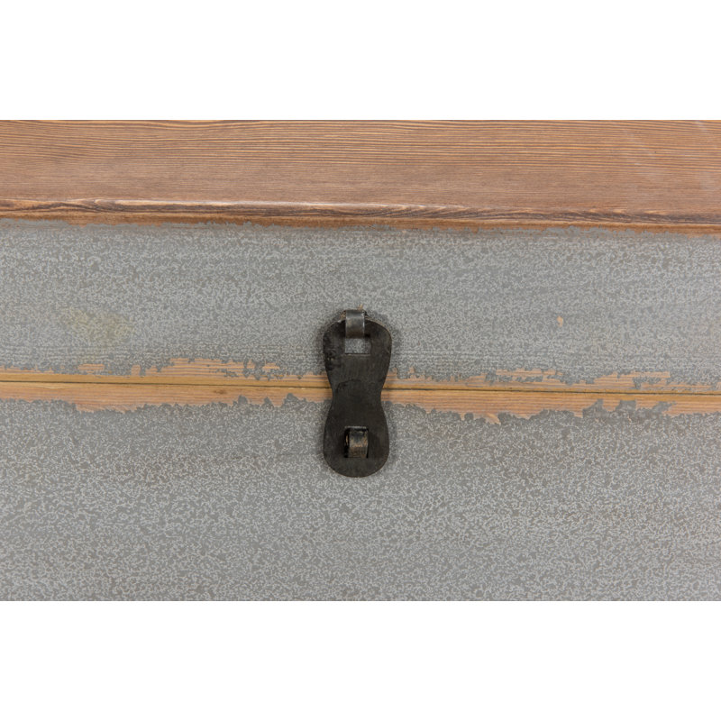 Gray Rectangular Wood and Metal Storage Trunk Table