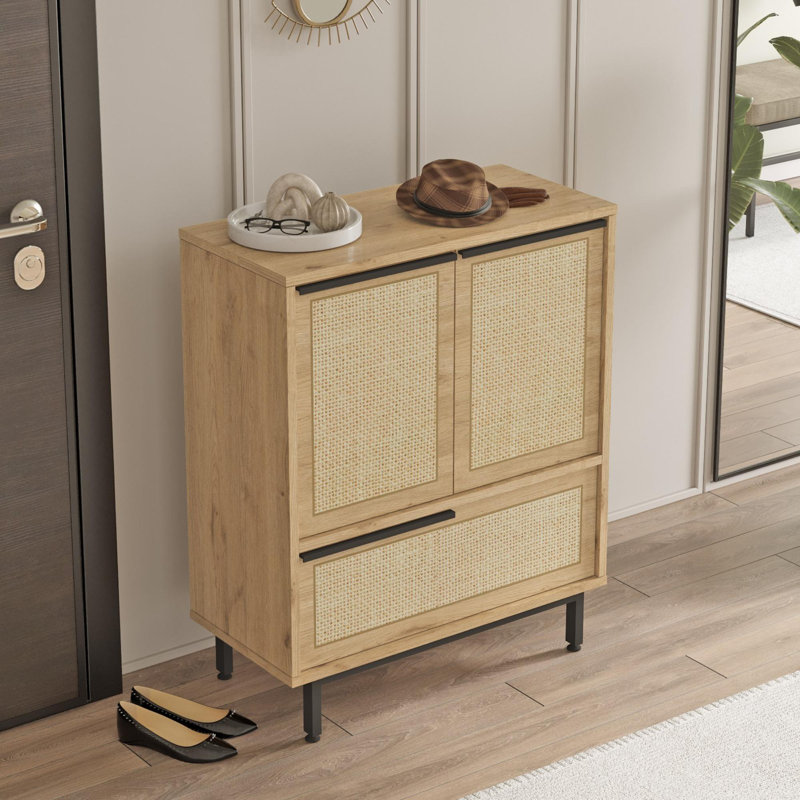 Baneen 8 Pair Shoe Storage Cabinet, Walnut/Oak