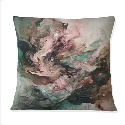 Coussin décoratif rose à motif géométrique abstrait Inner Worlds of Marble III