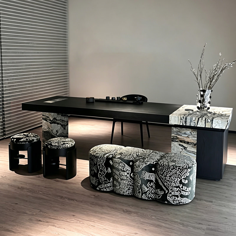 Table de salle à manger haut de gamme en bois massif de 70,87 po au design minimaliste en marbre massif et luxueuse