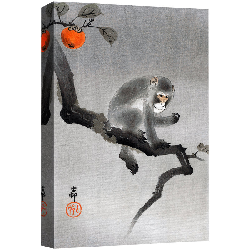 Œuvre d'arbre persimmon japonais, art animalier traditionnel, impression sur toile encadrée, H 36 po x l 24 po x 1,5 po