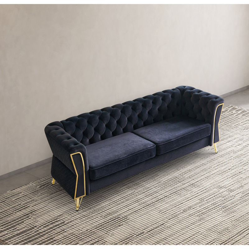 Canapé Chesterfield Glennice, Velours noir