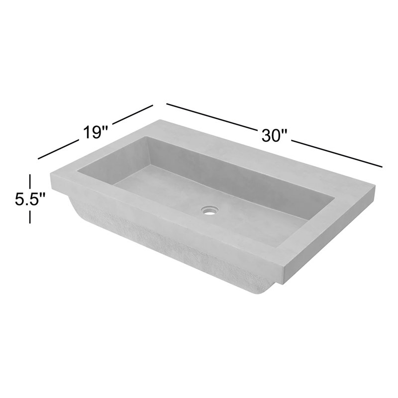 Trough Handmade Rectangular Drop-In Bathroom Sink, Sand, Single Faucet Hole