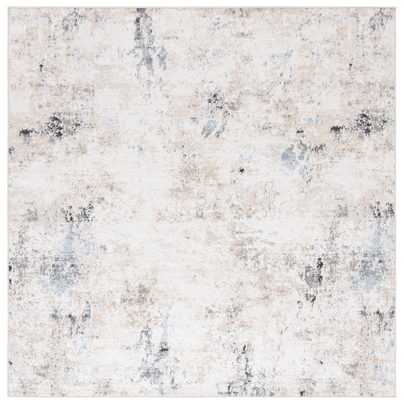 Ivory and Beige Square Synthetic Easy Care Rug