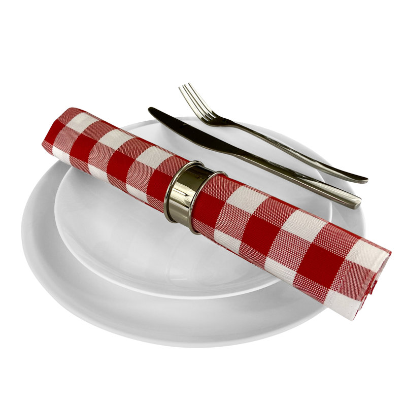 Ghisallo Cotton Buffalo Check Square Napkin, Cherry Red