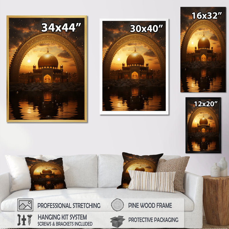 Judaïsme synagogue Sunset Sanctuary III, reproduction d'art sur toile, Cadre flottant noir, H 44 po x l 34 po x P 1,5 po