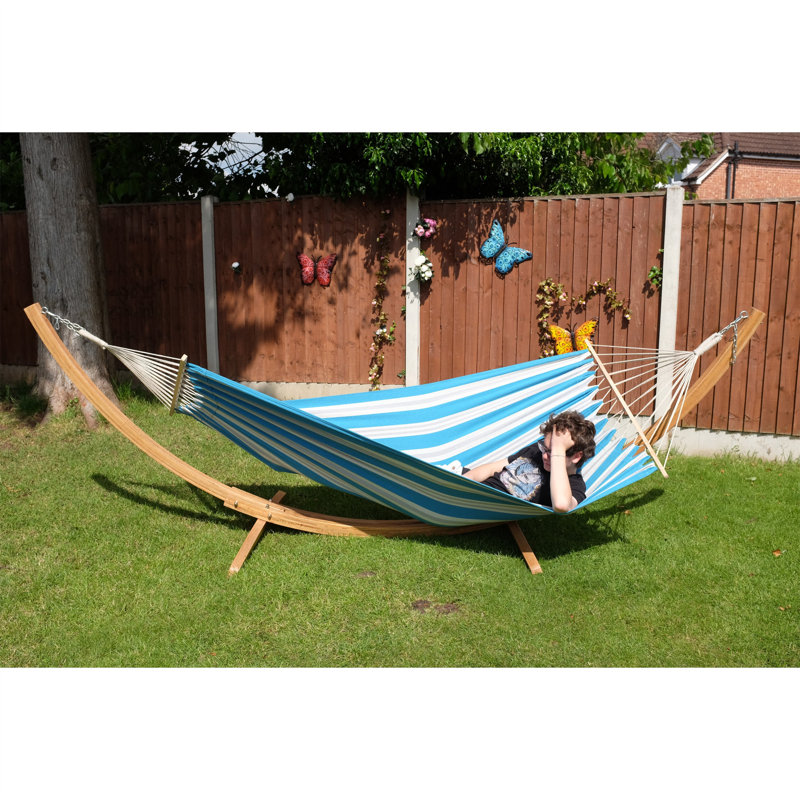 St Ives Light Blue Spreader Bar  Hammock Size L With Wooden Stand