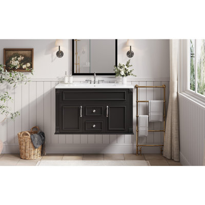 Meuble-lavabo mural 36 po avec lavabo et tiroirs en céramique, meuble-lavabo simple de style français avec charnières à fermeture douce