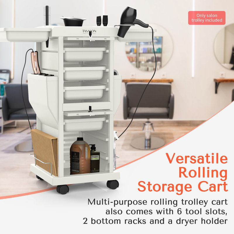 Milliana Multifunctional Lockable Utility Cart for Salon Stations, White