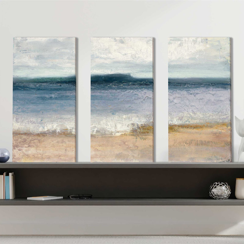 Indigo Isle - 3 Piece Wrapped Canvas Painting, 48" H x 36" W x 0.75" D