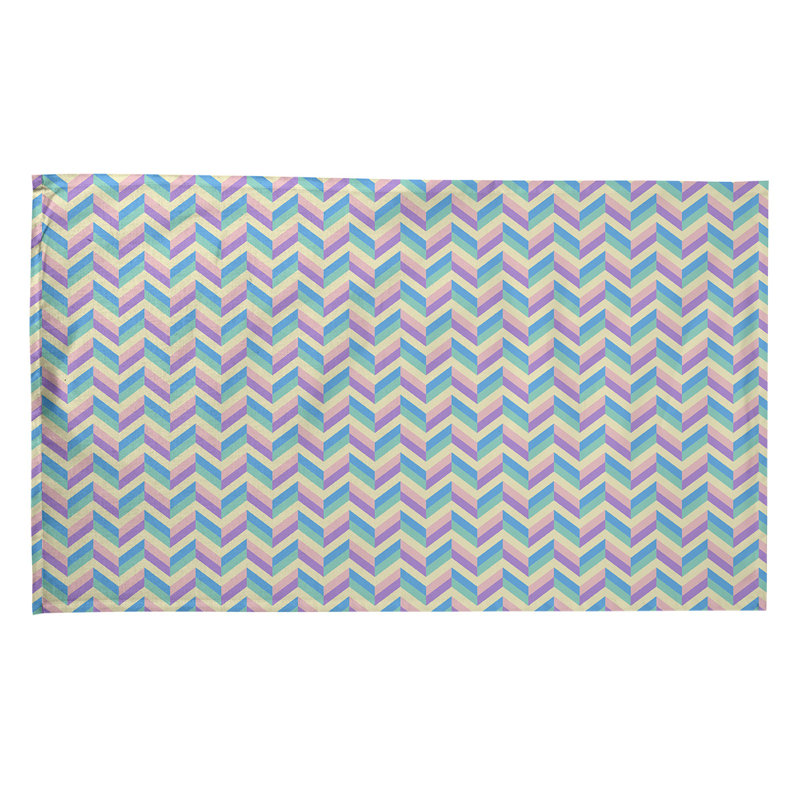 Serviette à thé chevron Mcguigan, Beige / Bleu / Mauve, Sergé de coton