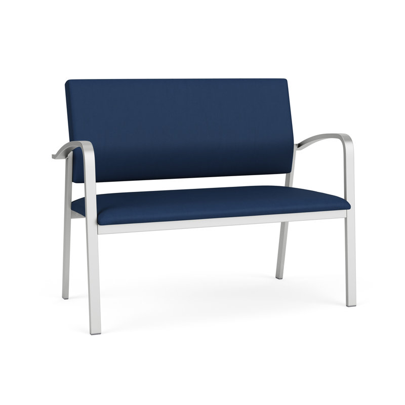 Newport Waiting Reception Loveseat Metal Frame, Silver, Patriot Plus Imperial Blue - Wipe Clean Vinyl