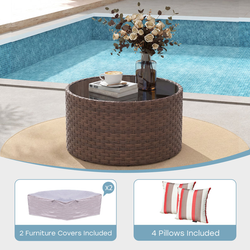 Gregory Wicker Glass-top Coffee Table