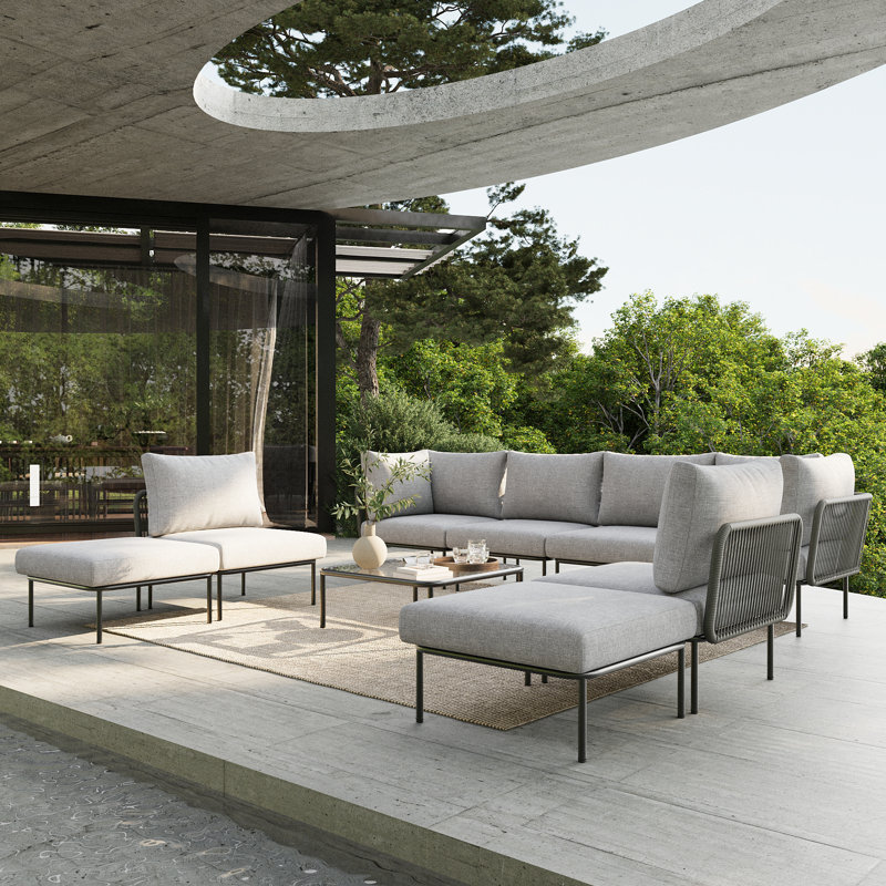 Latitude Run® 9 Pieces Aluminum Patio Furniture Set, Modern Modular Sectional Sofa with Coffee Table and Upgrade Thickness Cushion