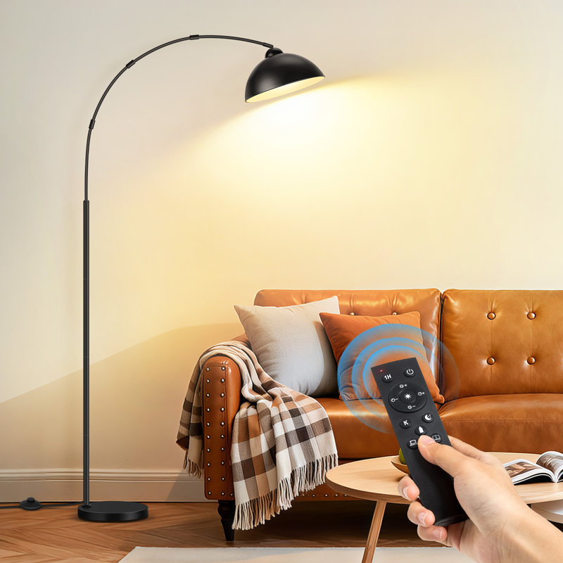80.3 Inch Tall Aluminum Canopy Arched Floor Lamp With Foot Switch And Remote Control Switch, Black