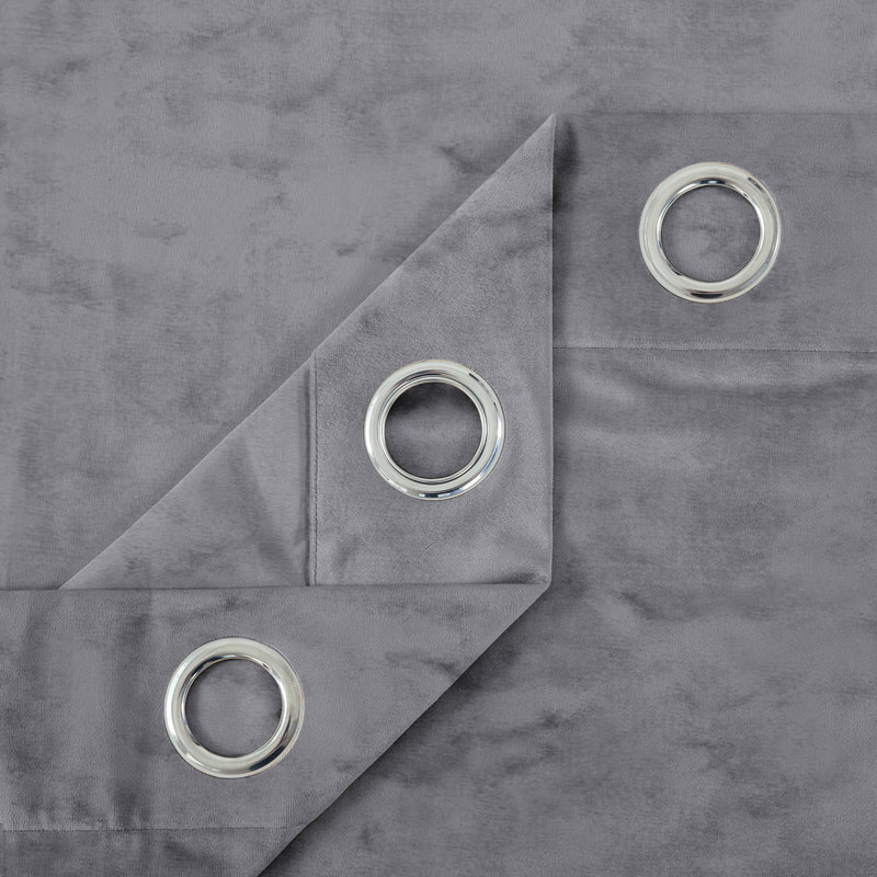 Hollange Crushed Velvet Eyelet Windows Panel Curtains, 117 W x 137 D cm, Charcoal