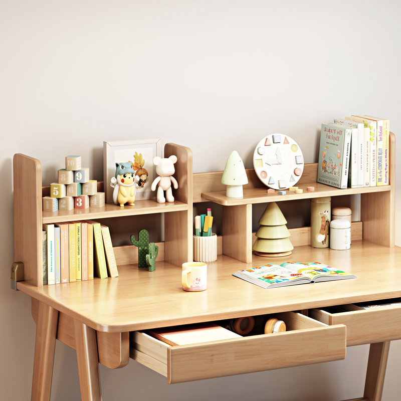 Solid Wood Kids Writing Desk Children Learning Study Desk Computer Table and Chair Set, Beige