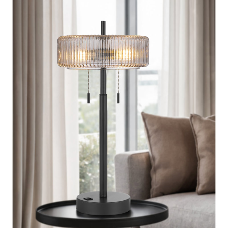 Lampe de table en métal de 24 po de hauteur avec finition bronze foncé et abat-jour en verre rond