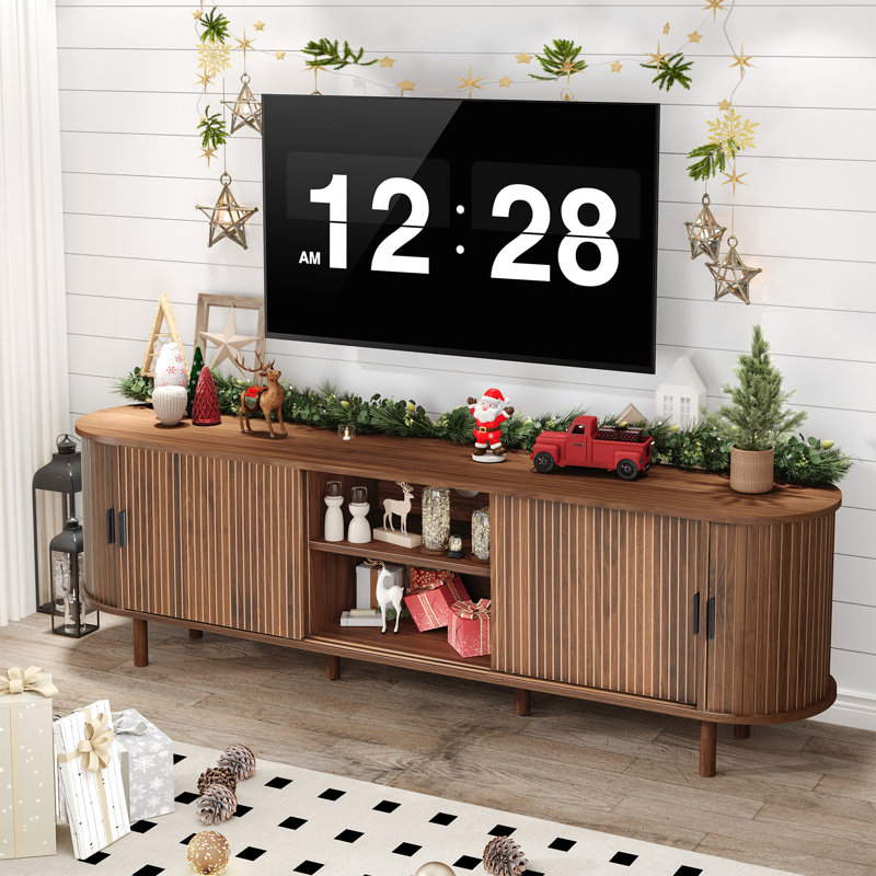 70.9" TV Stand with Sliding Door, Brown