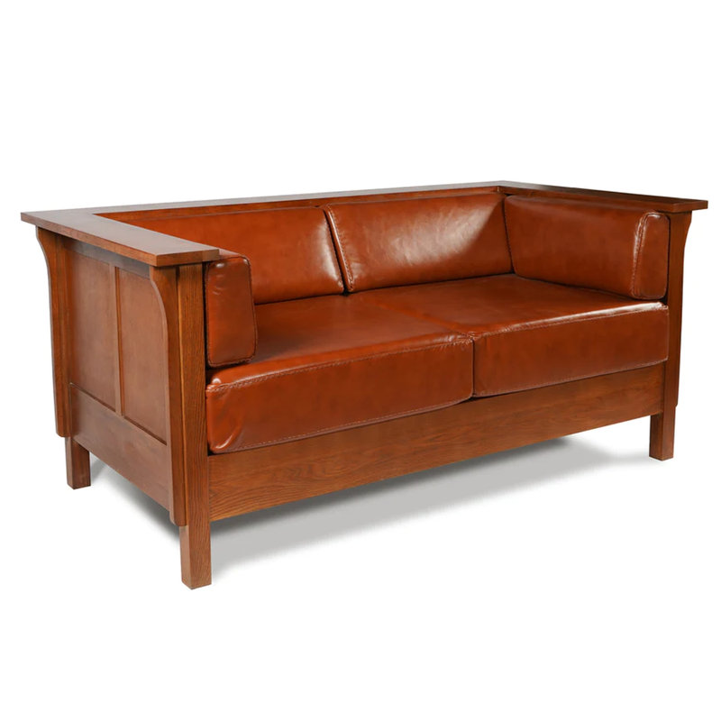 Dusa 65" Genuine Leather Tuxedo Arm Loveseat, Reddish Brown Genuine Leather