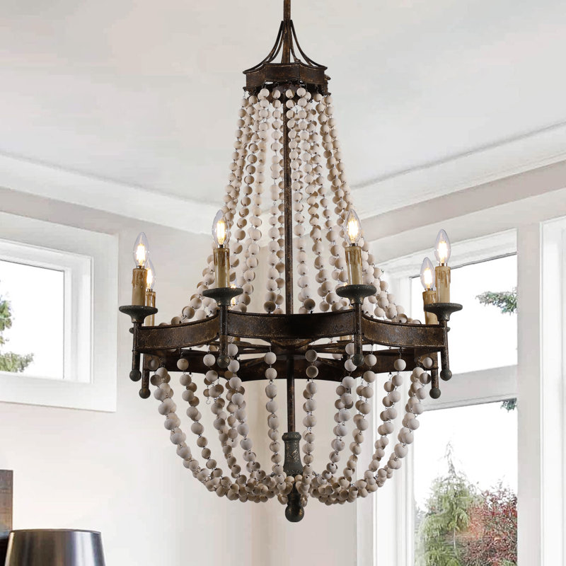 8 - Light Candle Style Teardrop Scalloped Bead Empire Chandelier